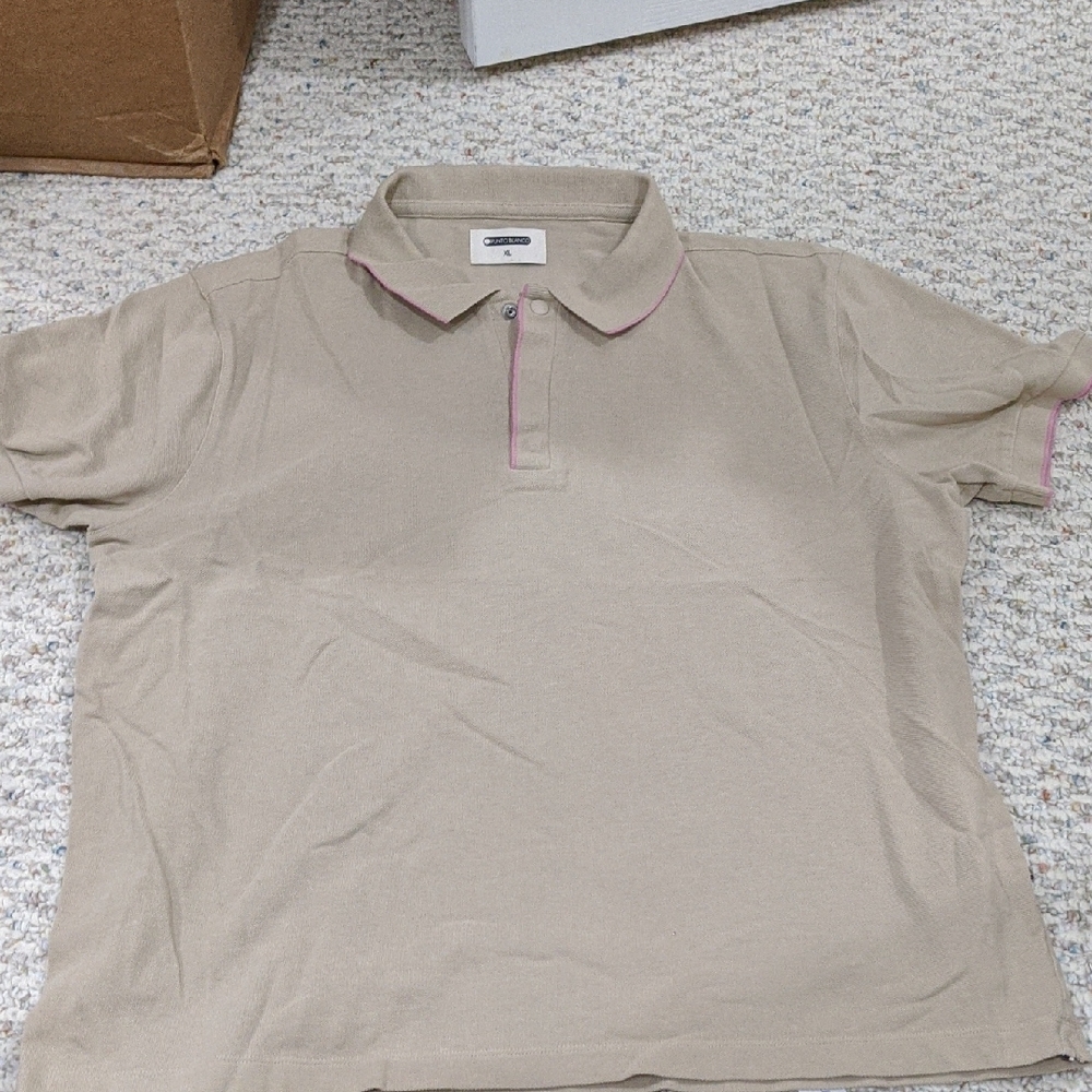 Classic Beige Polo Shirt with Pink Accents